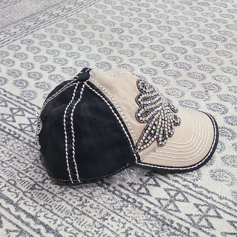 Embellished Crystal Accent Beige Baseball Cap - Women - Picture 5 of 9